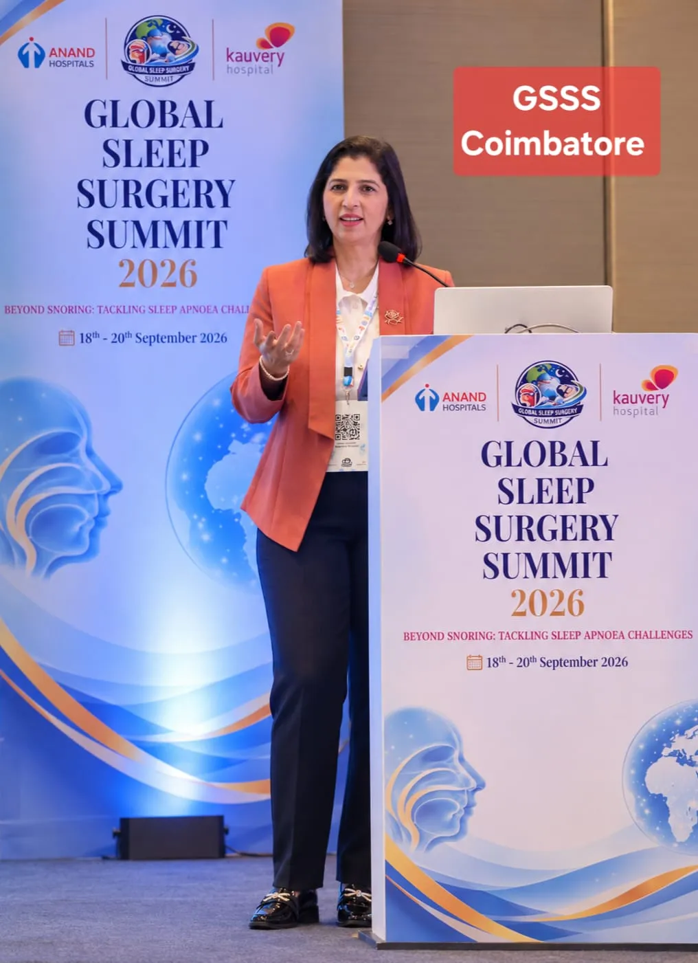Dr. Sunita Chhapola Shukla speaking at the Global Sleep Surgery Summit in Coimbatore